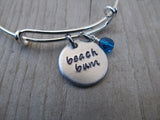 Beach Bracelet- "beach bum"  - Hand-Stamped Bracelet  -Adjustable Bangle Bracelet with an accent bead of your choice