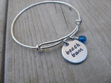 Beach Bracelet- "beach bum"  - Hand-Stamped Bracelet  -Adjustable Bangle Bracelet with an accent bead of your choice