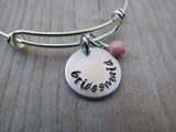 Bridesmaid Bracelet- "bridesmaid"  - Hand-Stamped Bracelet  -Adjustable Bangle Bracelet with an accent bead of your choice