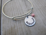 Bridesmaid Bracelet- "bridesmaid"  - Hand-Stamped Bracelet  -Adjustable Bangle Bracelet with an accent bead of your choice