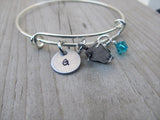 Piano Charm Bracelet -Adjustable Bangle Bracelet with an Initial Charm and Accent Bead of your choice