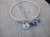Piano Charm Bracelet -Adjustable Bangle Bracelet with an Initial Charm and Accent Bead of your choice