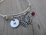 Butterfly Charm Bracelet -Adjustable Bangle Bracelet with an Initial Charm and Accent Bead of your choice