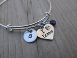 Tennis Charm Bracelet -Adjustable Bangle Bracelet with an Initial Charm and Accent Bead of your choice