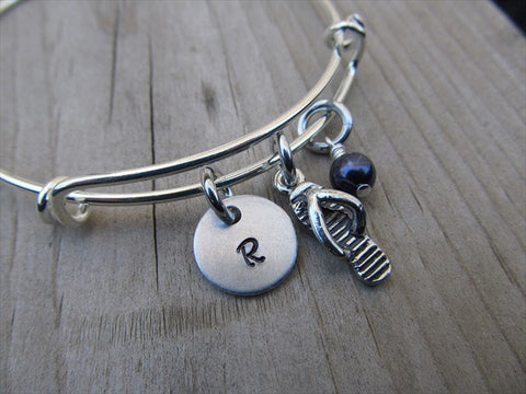 Flip Flop Charm Bracelet -Adjustable Bangle Bracelet with an Initial Charm and Accent Bead of your choice