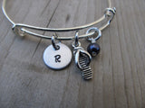 Flip Flop Charm Bracelet -Adjustable Bangle Bracelet with an Initial Charm and Accent Bead of your choice