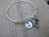 Flip Flop Charm Bracelet -Adjustable Bangle Bracelet with an Initial Charm and Accent Bead of your choice