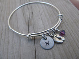 Baby Feet Charm Bracelet -Adjustable Bangle Bracelet with an Initial Charm and Accent Bead of your choice