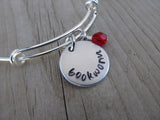 Bookworm Inspiration Bracelet- "bookworm"  - Hand-Stamped Bracelet with an accent bead of your choice