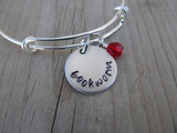 Bookworm Inspiration Bracelet- "bookworm"  - Hand-Stamped Bracelet with an accent bead of your choice