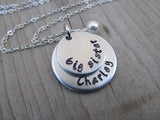 Personalized Big Sister Necklace- hand-stamped "big sister" with a name of your choice and accent bead - Personalized Gift