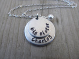 Personalized Big Sister Necklace- hand-stamped "big sister" with a name of your choice and accent bead - Personalized Gift