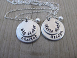 Personalized set of 2 Sisters Necklaces- 2 Necklace Set- "big sister", "little sister" each with a name disc and an accent bead of your choice- 2 necklace set