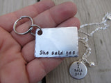 Engagement Gift Set- Hand-Stamped Necklace with "I said yes" for the Bride to be and Stamped Keychain with "She said yes" for Groom to be
