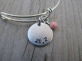 Marathon Inspiration Bracelet- "26.2"  - Hand-Stamped Bracelet  -Adjustable Bangle Bracelet with an accent bead of your choice