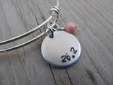 Marathon Inspiration Bracelet- "26.2"  - Hand-Stamped Bracelet  -Adjustable Bangle Bracelet with an accent bead of your choice