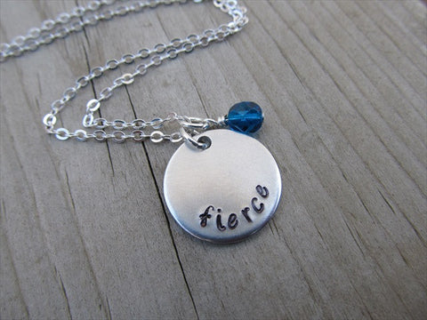 Fierce Inspiration Necklace- "fierce"- Hand-Stamped Necklace with an accent bead in your choice of colors