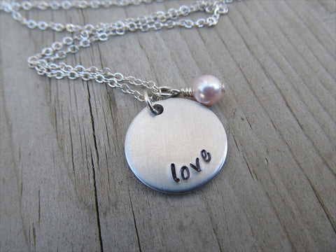 Love Inspiration Necklace- "love"- Hand-Stamped Necklace with an accent bead in your choice of colors