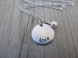Love Inspiration Necklace- "love"- Hand-Stamped Necklace with an accent bead in your choice of colors