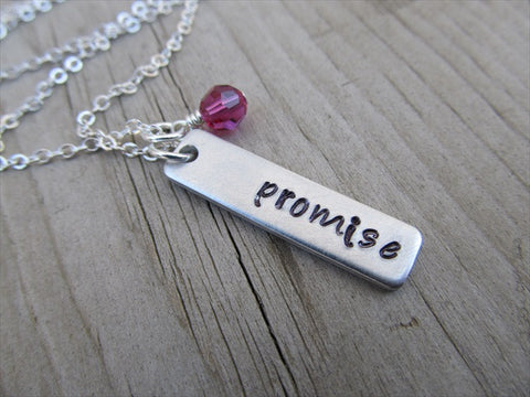 Promise Inspiration Necklace "promise"- Hand-Stamped Necklace with an accent bead in your choice