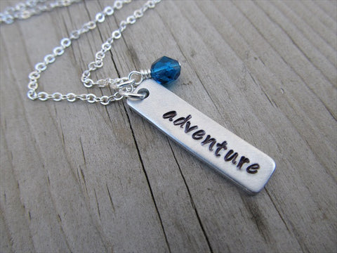 Adventure Inspiration Necklace "adventure"- Hand-Stamped Necklace with an accent bead in your choice