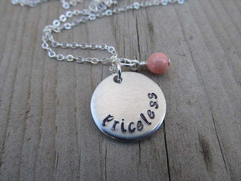 Priceless Inspiration Necklace- "priceless"- Hand-Stamped Necklace with an accent bead in your choice of colors