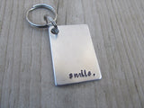 Smile Inspirational Keychain- "smile."  - Hand Stamped Metal Keychain