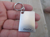 Smile Inspirational Keychain- "smile."  - Hand Stamped Metal Keychain