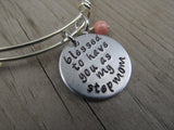 Stepmother Bracelet- "blessed to have you as my stepmom" - Hand-Stamped Bracelet- Adjustable Bangle Bracelet with an accent bead of your choice