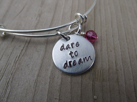Dare to Dream Inspiration Bracelet- "dare to dream"  - Hand-Stamped Bracelet-Adjustable Bracelet with an accent bead of your choice