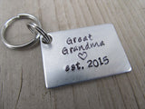 Great Grandma Keychain - "Great Grandma est. (year of choice)" with a stamped heart- Hand Stamped Metal Keychain