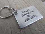 Great Grandma Keychain - "Great Grandma est. (year of choice)" with a stamped heart- Hand Stamped Metal Keychain