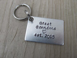 Great Grandma Keychain - "Great Grandma est. (year of choice)" with a stamped heart- Hand Stamped Metal Keychain