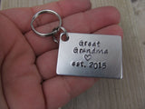 Great Grandma Keychain - "Great Grandma est. (year of choice)" with a stamped heart- Hand Stamped Metal Keychain