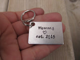 Gift for Mom- Keychain- Expectant Mother Gift- Baby Shower Gift- Mother's Keychain "Mommy est. (year of choice)" with a stamped heart- Hand Stamped Metal Keychain