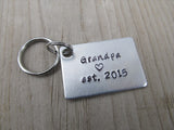 Gift for Grandpa- Grandpa Keychain- "Grandpa est. (year of choice)" with a stamped heart- Hand Stamped Metal Keychain