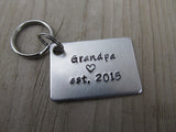 Gift for Grandpa- Grandpa Keychain- "Grandpa est. (year of choice)" with a stamped heart- Hand Stamped Metal Keychain