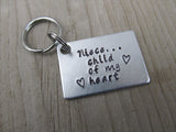 Niece Keychain- "Niece...child of my heart" with stamped hearts - Hand Stamped Metal Keychain