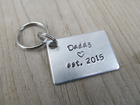 Gift for Dad- Keychain- Expectant Father Gift- Baby Shower Gift- Daddy's Keychain "Daddy est. (year of choice)" with a stamped heart- Hand Stamped Metal Keychain