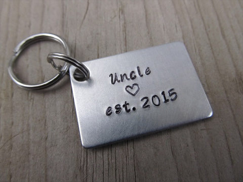 Gift for Uncle- Uncle Keychain- "Uncle est. (year of choice)" with a stamped heart- Hand Stamped Metal Keychain