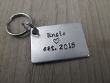 Gift for Uncle- Uncle Keychain- "Uncle est. (year of choice)" with a stamped heart- Hand Stamped Metal Keychain