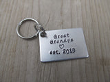 Great Grandpa Keychain - "Great Grandpa est. (year of choice)" with a stamped heart- Hand Stamped Metal Keychain