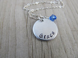 Grace Inspiration Necklace- "Grace" - Hand-Stamped Necklace with an accent bead in your choice of colors