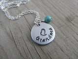 Grandma Necklace- "Grandma" with a stamped heart- Hand-Stamped Necklace with an accent bead in your choice of colors