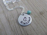 Grandma Necklace- "Grandma" with a stamped heart- Hand-Stamped Necklace with an accent bead in your choice of colors