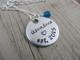 Grandma Necklace- Hand-stamped "Grandma est. (year of choice)" with a stamped heart and an accent bead in your choice of colors