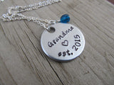 Grandma Necklace- Hand-stamped "Grandma est. (year of choice)" with a stamped heart and an accent bead in your choice of colors