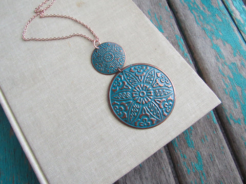 Copper and Blue Necklace- Modern Necklace