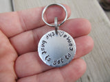 Small Hand-Stamped Keychain "the best is yet to come" with stamped heart- Small Circle Keychain - Hand Stamped Metal Keychain