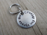 Small Hand-Stamped Keychain "my cousin my friend" with stamped heart- Small Circle Keychain - Hand Stamped Metal Keychain